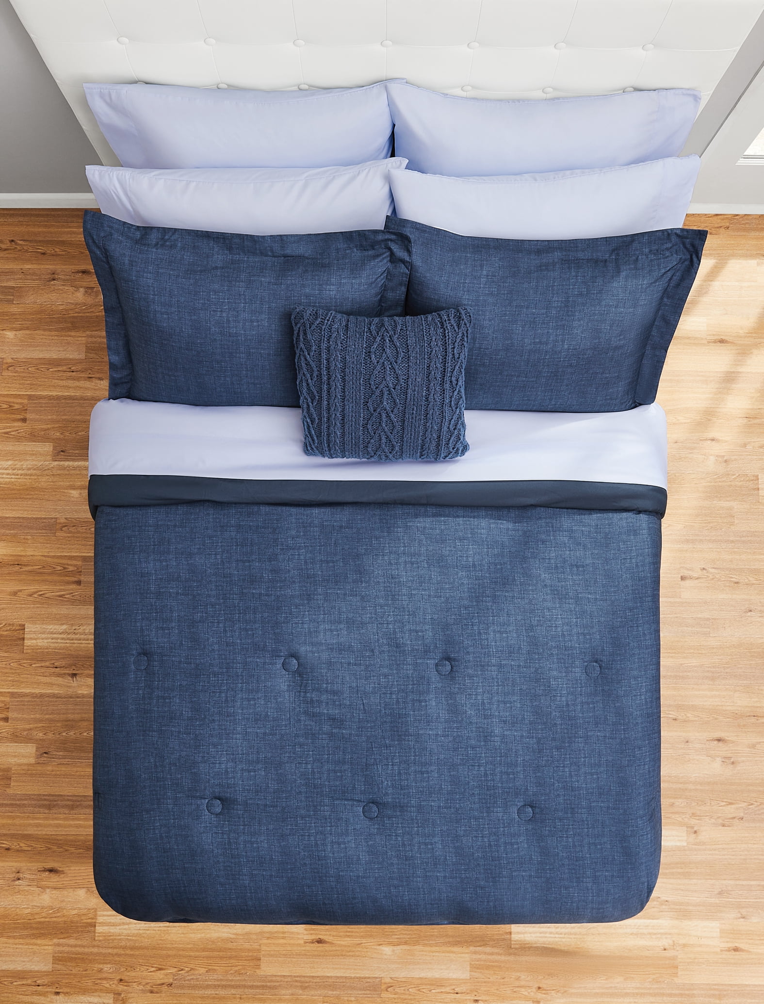 Mainstays 10 Piece Navy Bed in a Bag Comforter Set with Sheets, King  (图4)