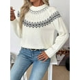 thumbnail image 6 of Women Fall Winter Striped Pullover Sweater Trendy Crew Neck Long Sleeve Vintage Color Block Knit Tops White S, 6 of 9