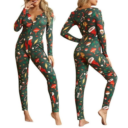 

Pwtool One-Piece Long Sleeve Jumpsuits Sexy Printed Christmas Pajamas Women s V-Neck Jumpsuit One-Piece Hooded Sleepwear Onesie Romper Bodysuits Outfits for Women impart