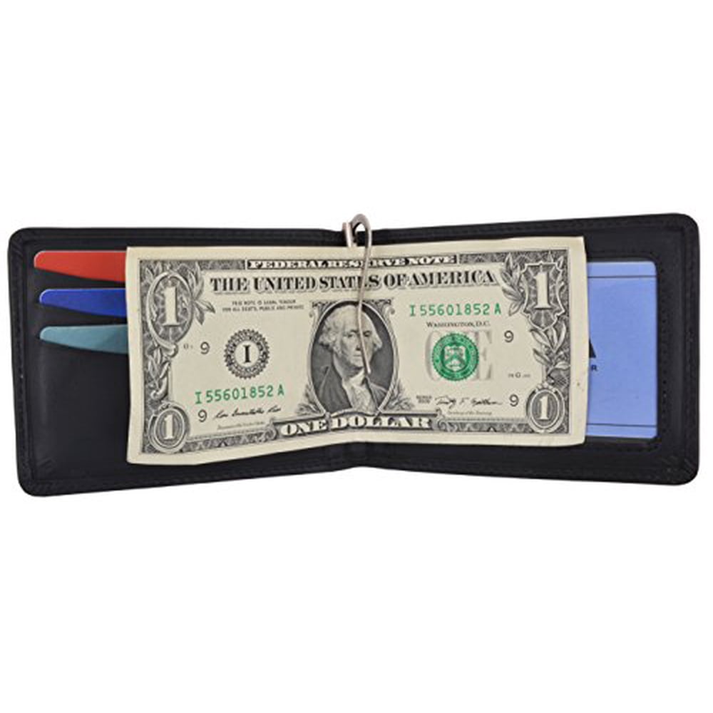 menswallet Moga Men's Genuine Leather Slim Money Clip Credit Card Holder Bifold Wallet With ID