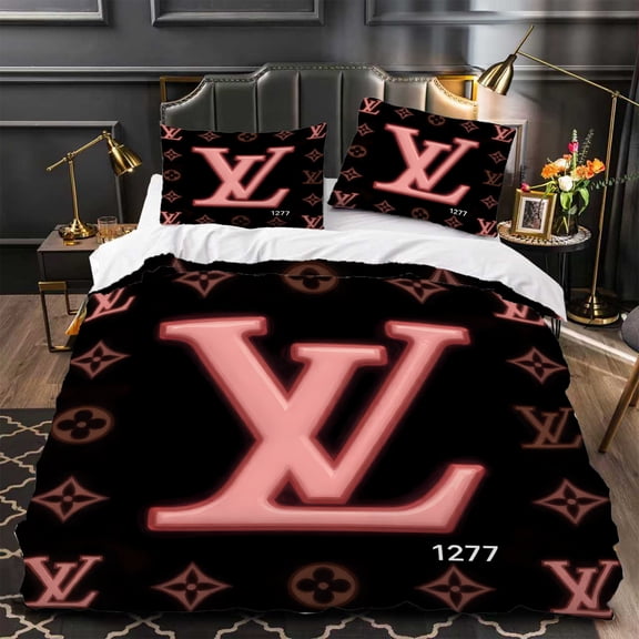 Luxurious 3-Piece Duvet Cover Set with Pink Pattern on Black Background Stylish Modern Bedding for Elegant Bedrooms