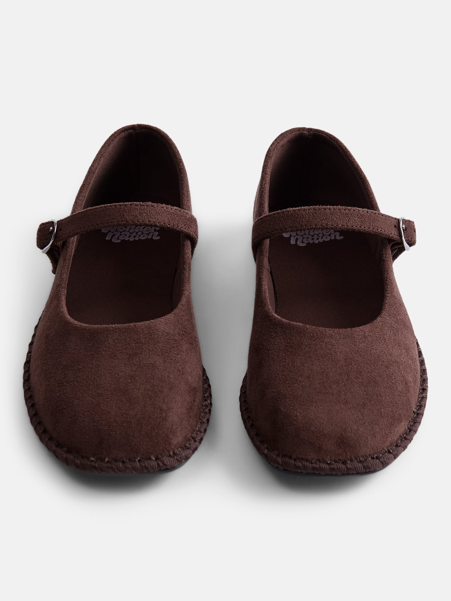 Wonder Nation Little and Big Girls Faux Suede Whipstitch Ballet Shoes