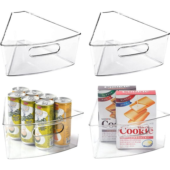 Lazy Susan Organizer for 26" Diameter Corner Lazy Susan, Plastic Kitchen Cabinet Storage Bins with Handle, 4 Packs, 1/8 Wedge - Food Safe, BPA Free