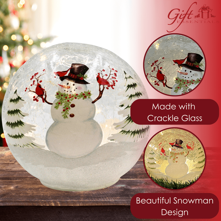 Gift Essentials LED Crackle Glass Snowman Christmas Globe GE3018