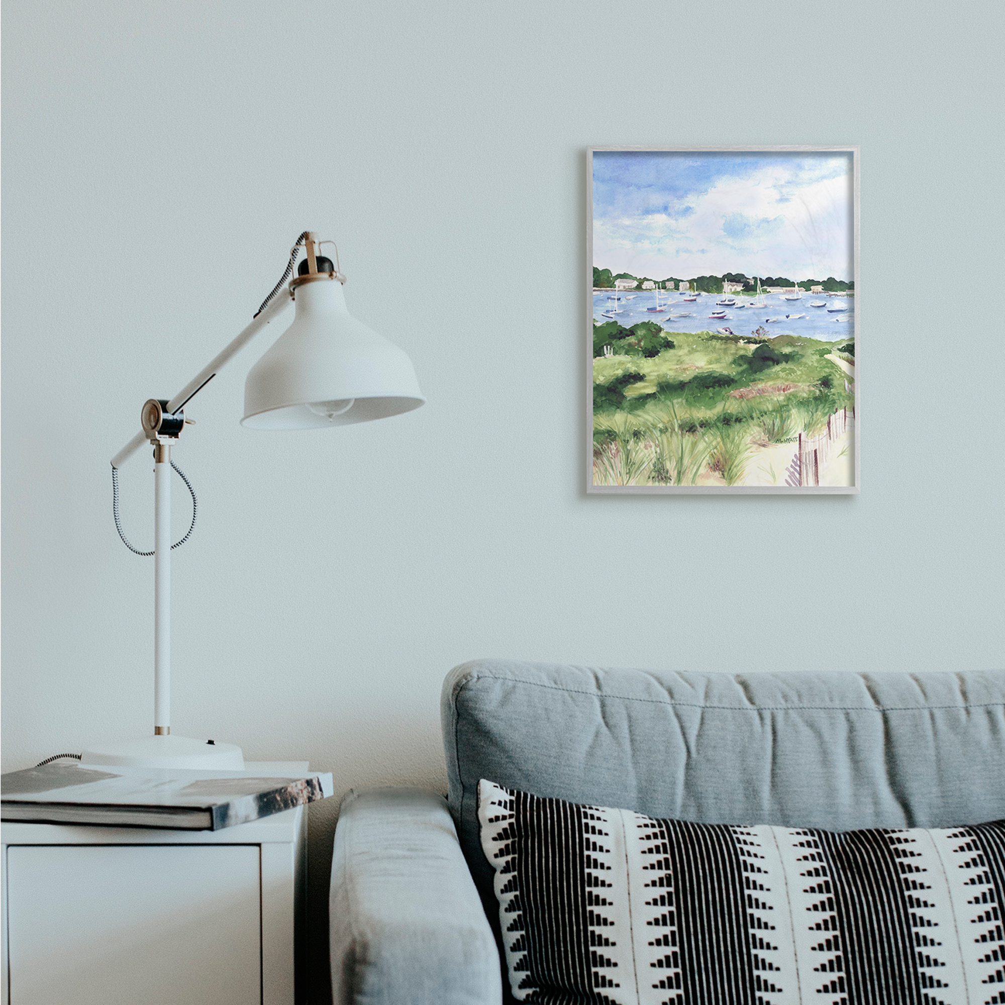 Stupell Industries Coastal Seaside Boats with Rested Sails Grey Framed, 16 x 20, Design by Melissa Hyatt LLC