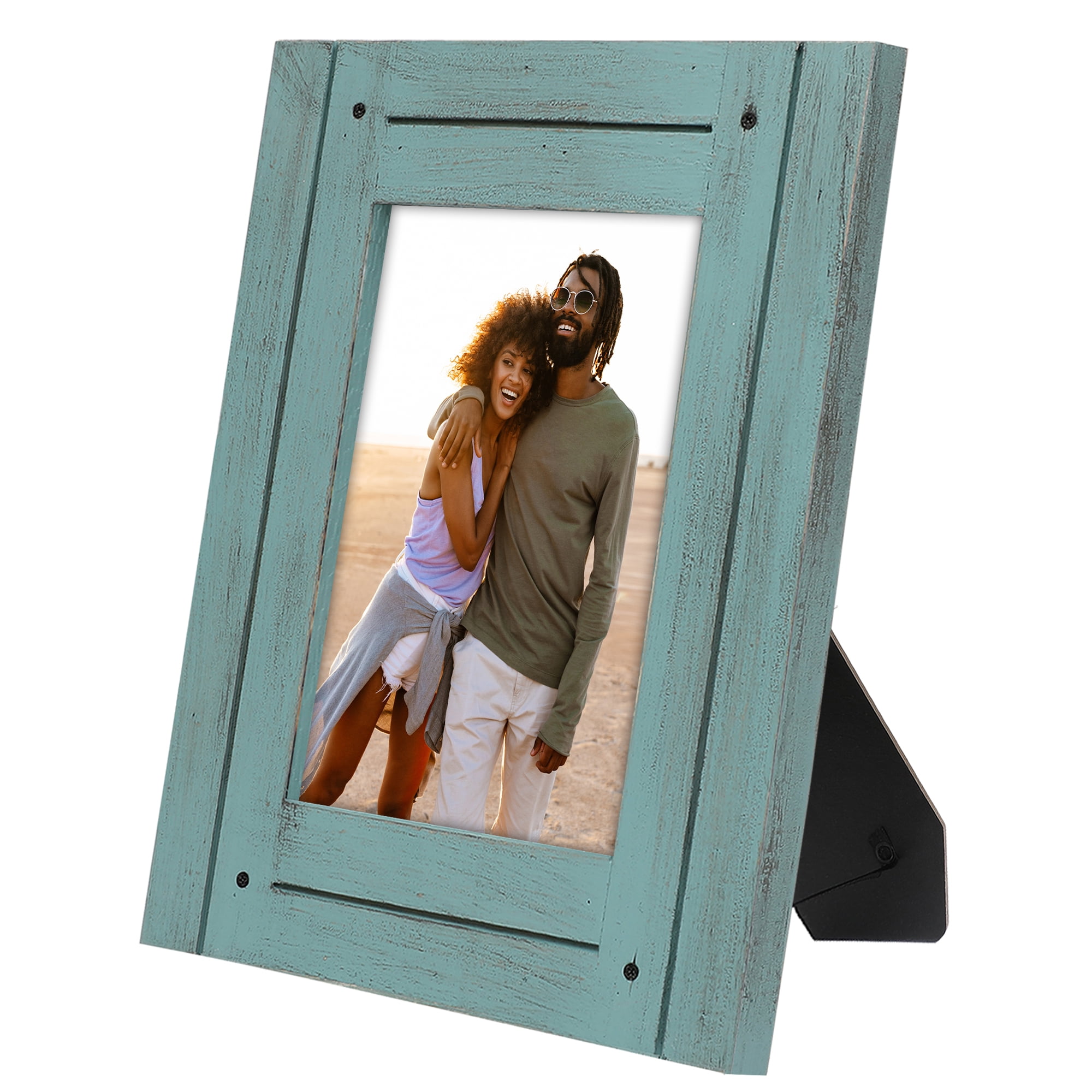 Americanflat 5x7 Picture Frame Polished Crystal Clear Glass Hampton Collection Distressed Frames Wall - Blue