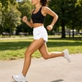 thumbnail image 7 of Cagogo Women Plus Size Elastic Waist Shorts with Pockets Quick Dry Sporty Running Yoga Workout Lounge Casual Athletic Bottoms, White M, 7 of 7