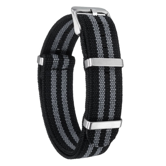 Uxcell Elastic Nylon Watch Band 18mm One-Piece French Watch Strap Waterproof Replacement Wristwatch Strap with Silver Buckle for Men Women, Black/Grey