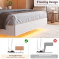 thumbnail image 2 of Tamaño completo floating marco de cama con LED lights y usb charging: moderno forrado cama de plataforma con cabecero, no box spring, effortless assembly - beige, 2 of 7