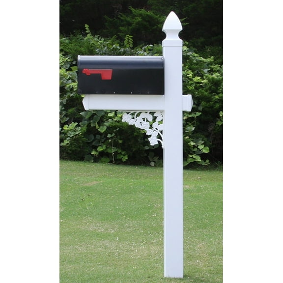 4Ever Products Darlington Mailbox System, White Vinyl Post, Black Galvanized Steel Mailbox