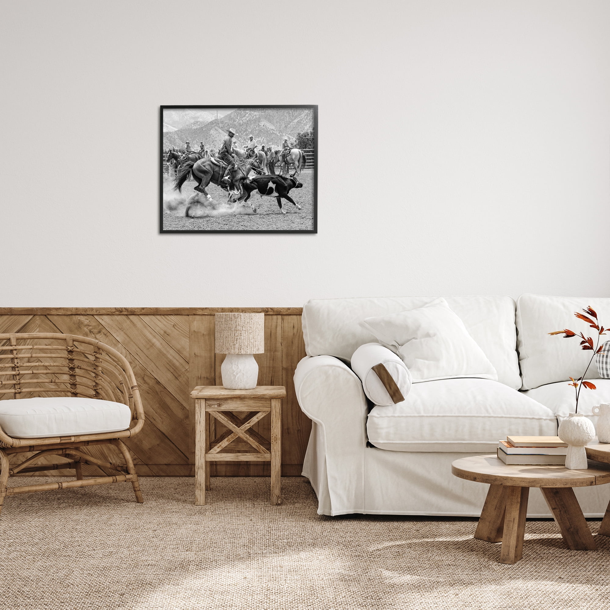 Stupell Industries Rodeo Cowboys with Cattle Animals & Insects Painting Black Framed Art Print Wall Art, 30 x 24