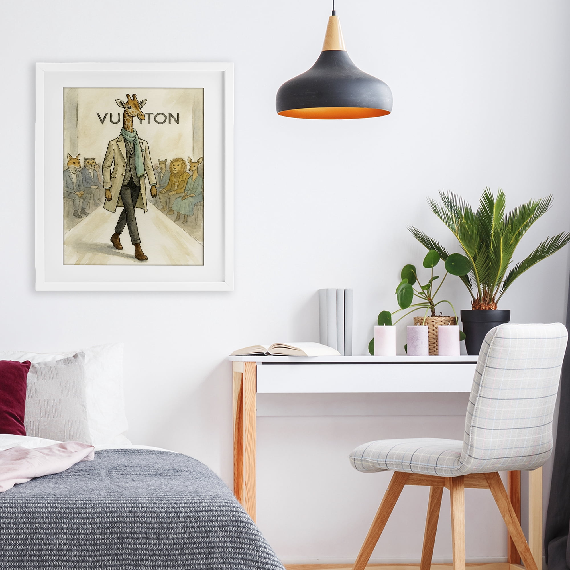 Stupell Industries Fashion Runway Giraffe White Framed Print Under Glass, design by Grotto Studios