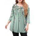 thumbnail image 2 of Dweltoz Women's Plus Size Shirts L-4XL 2025 Summer Crew Neck Tops 3/4 Sleeve T-Shirts Casual Floral Print Tees Blouses,Light Blue 2XL, 2 of 5