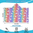 thumbnail image 2 of Colorful Stripe Unicorn Pattern Hooded Bath Towel，50"x30" for Ages 3 To 12 Kids, Quick Dry Lightweight Soft Microfiber Hood Beach Towel Cover Up for Kids, 2 of 7