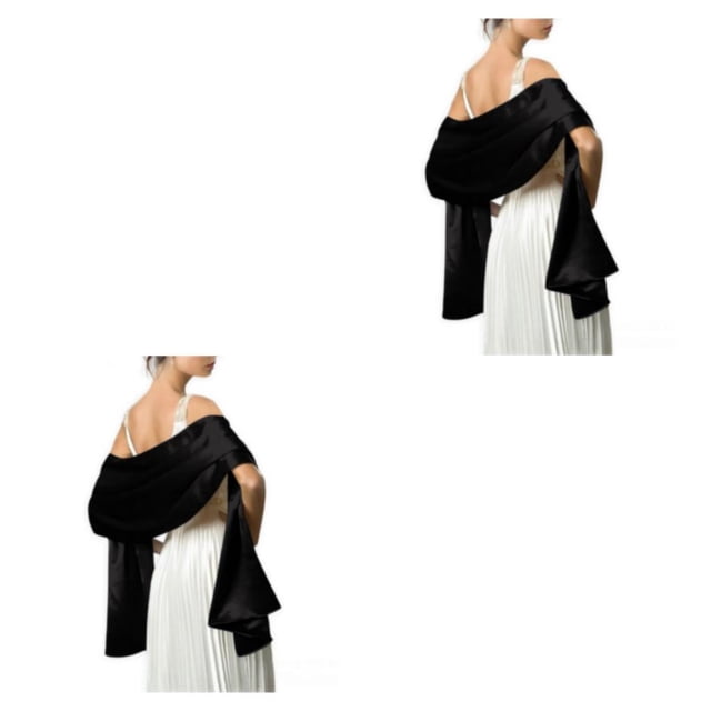 Qarigey Bola de baile de boda para mujer, chal de satén para niñas, fiesta de noche, graduación, bufanda decorativa, diseño Simple, Negro 2piezas