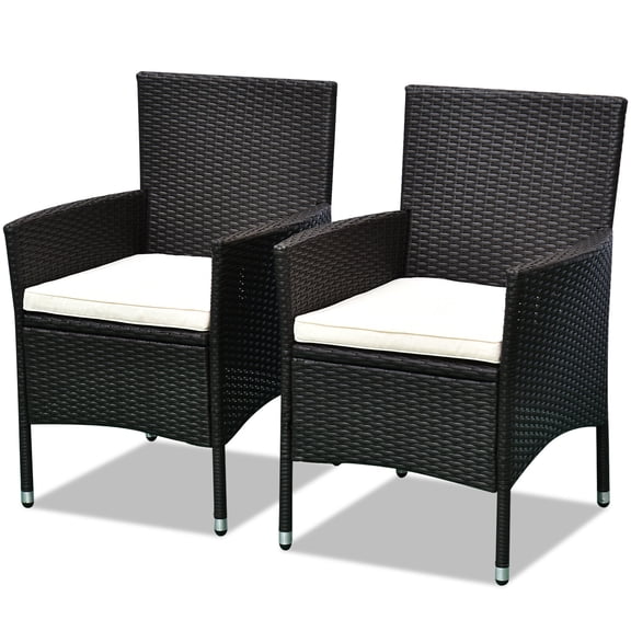 2-Piece Black Rattan Dining Chair Set - Stackable Patio Chairs with Cushions, Anti-Slip Feet