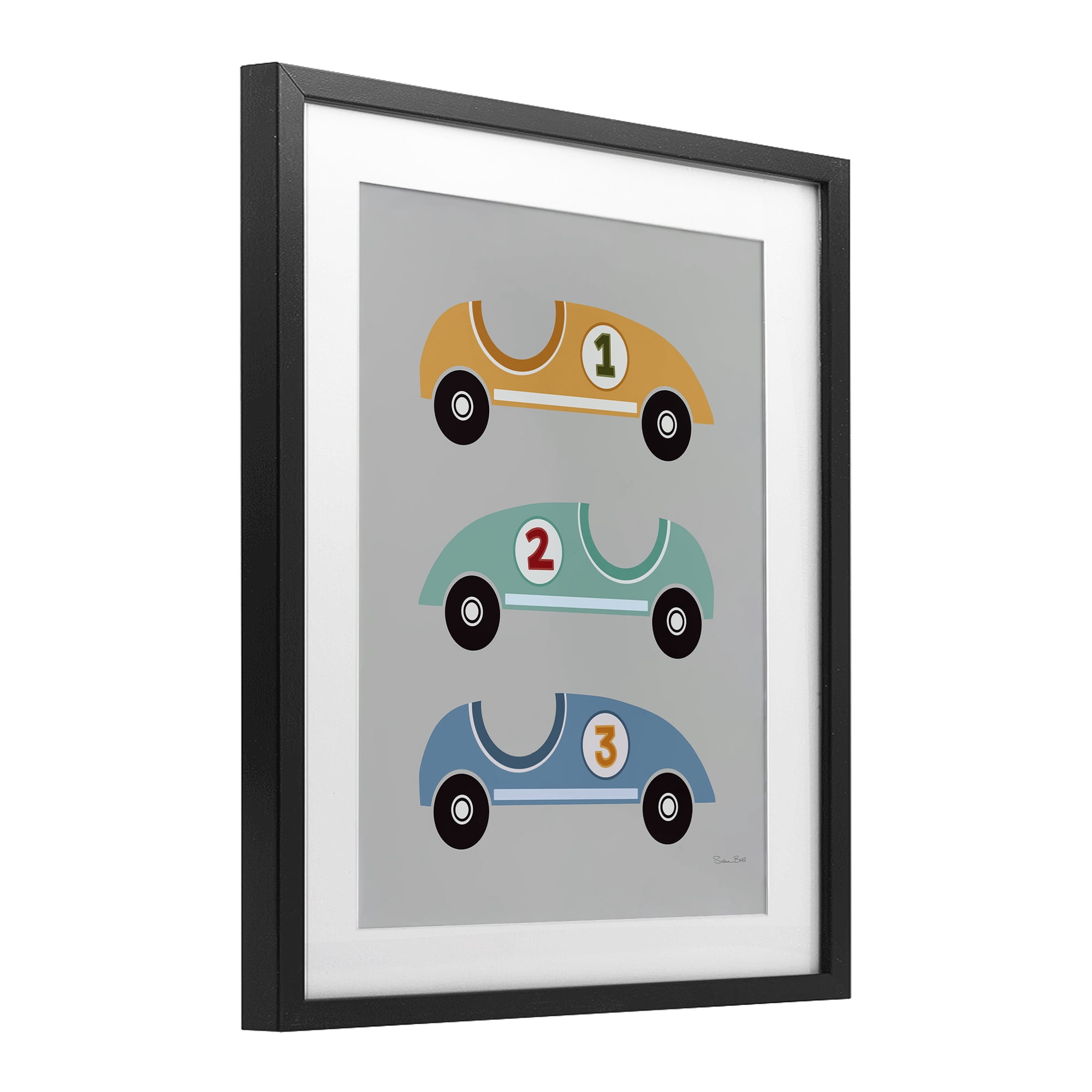 Stupell Industries Vroom Race Cars Black Framed Print Under Glass, design by Susan Ball
