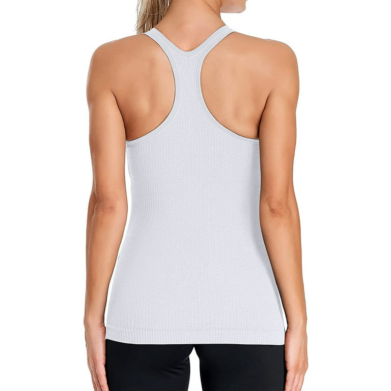 Women's Ribbed Camisole Workout Tank Tops with Built in Bra Basic