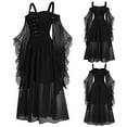 thumbnail image 2 of Wyobmus Renaissance Gothic Dress for Women Halloween Outfits Off Shoulder Lace Trumpet Sleeve Sheer Dress Medieval Steampunk Dress Black, 2 of 7