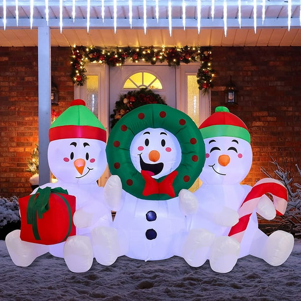 6 FT Long Inflatable Three Sitting Snowmans Christmas Inflatable