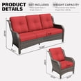 thumbnail image 4 of Meetleisure 3 Piece Wicker Patio Furniture Set, Rattan Chairs with 3-Seater Sofa, High Back, Deep Seating, Wide Armrest, Thick Cushions for Deck Porch, Red, 4 of 9