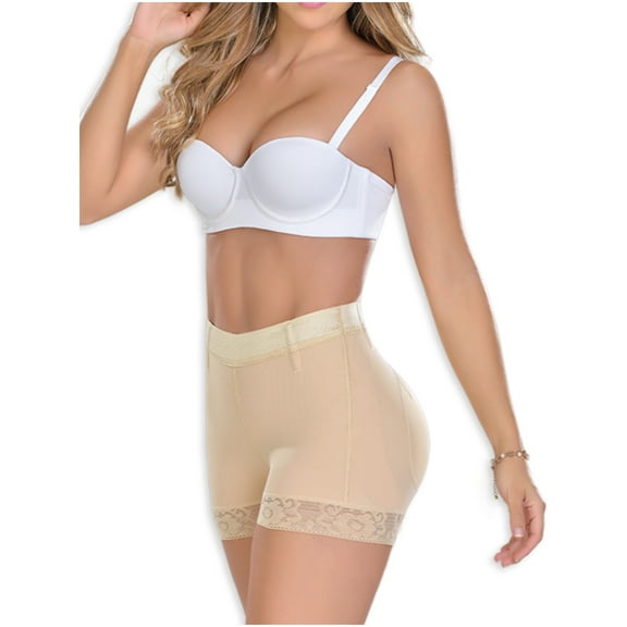 MyD 0321 Fajas Colombianas Reductoras High Waisted Butt Lifter Shapewear Shaper Shorts for Women Beige M