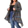 thumbnail image 2 of DARING DIVA Plus Size Long Sleeve Open Front Knit Stripe Cardigan 3X Blue, 2 of 6