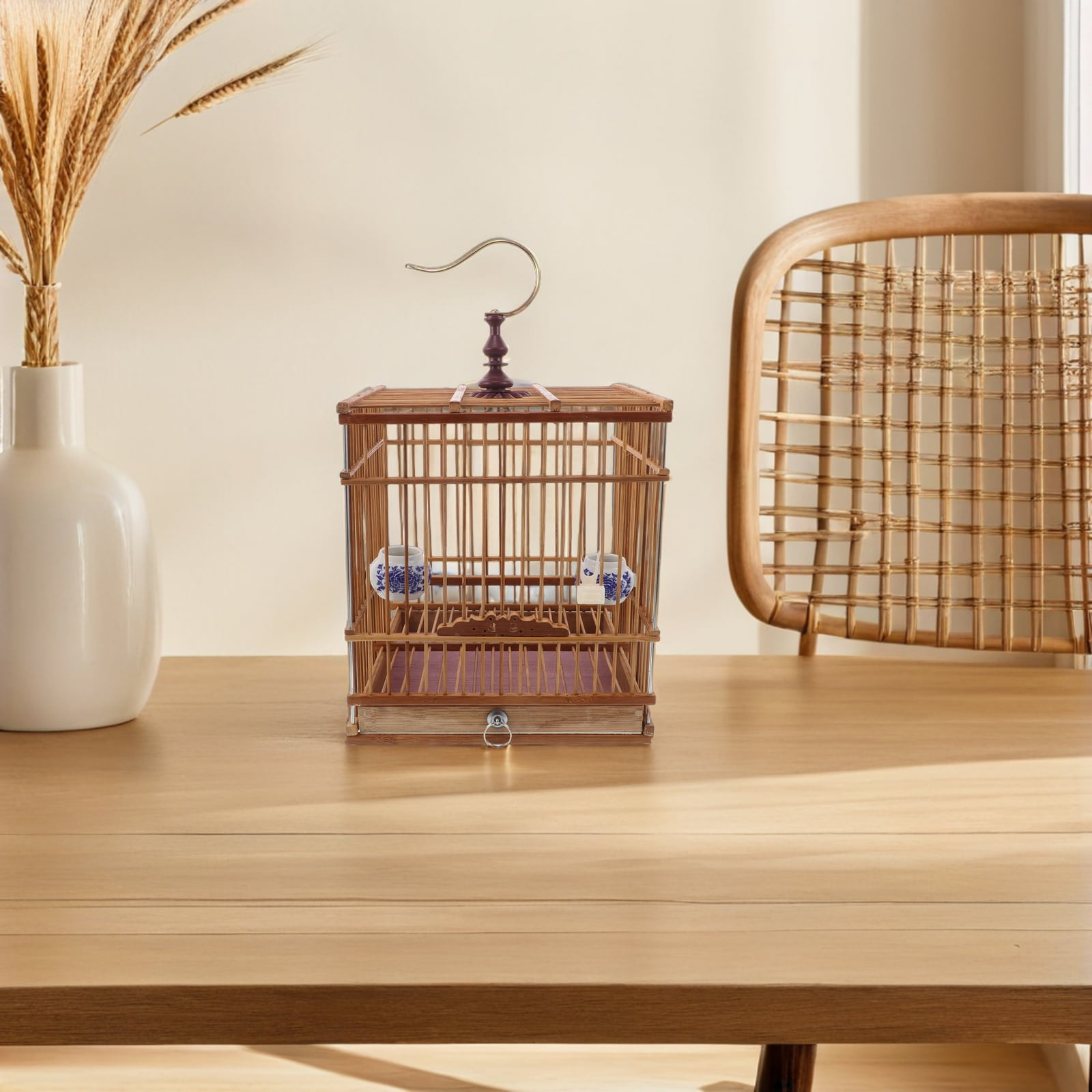 Toyandona Light Brown Bamboo Bird Cage for Goldfinches and Small Pet Birds with Stable Structure