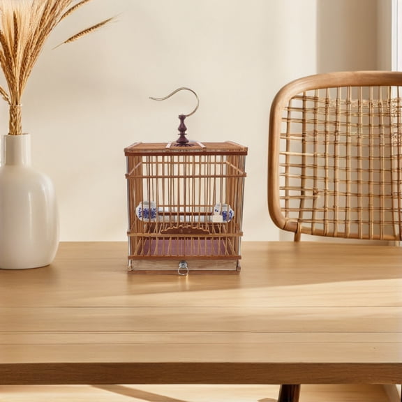 HOOWIFFY Decorative Bamboo Birdcage for Pet Birds with Carbonized Finish and Hanging Hook Included