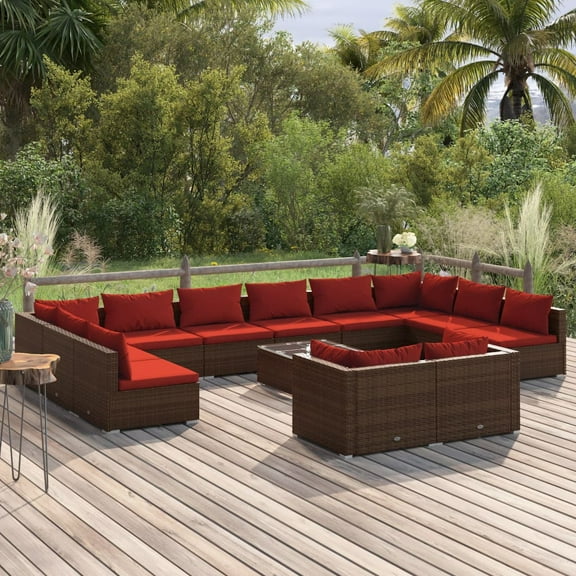 vidaXL 13 Piece Patio Lounge Set with Cushions Brown Poly Rattan