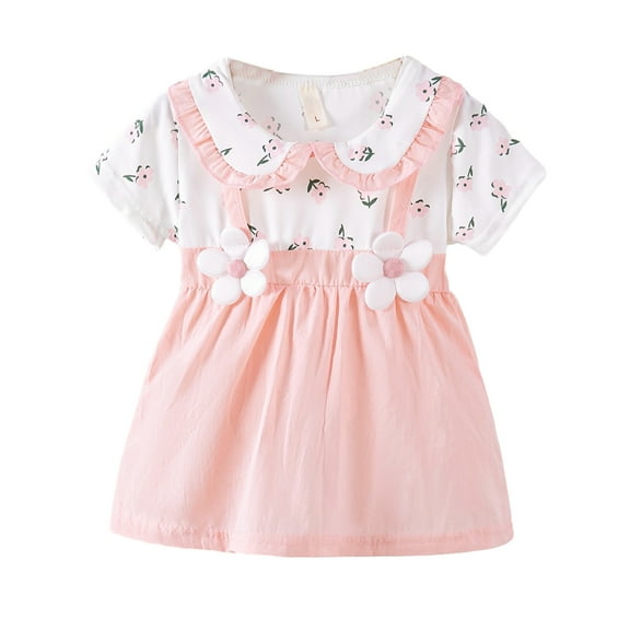 Besolor Toddler Baby Girls Summer Dresses Cute Printed Bowknot Short Sleeve Dress Kids Casual Party Sundress 1-4 Years