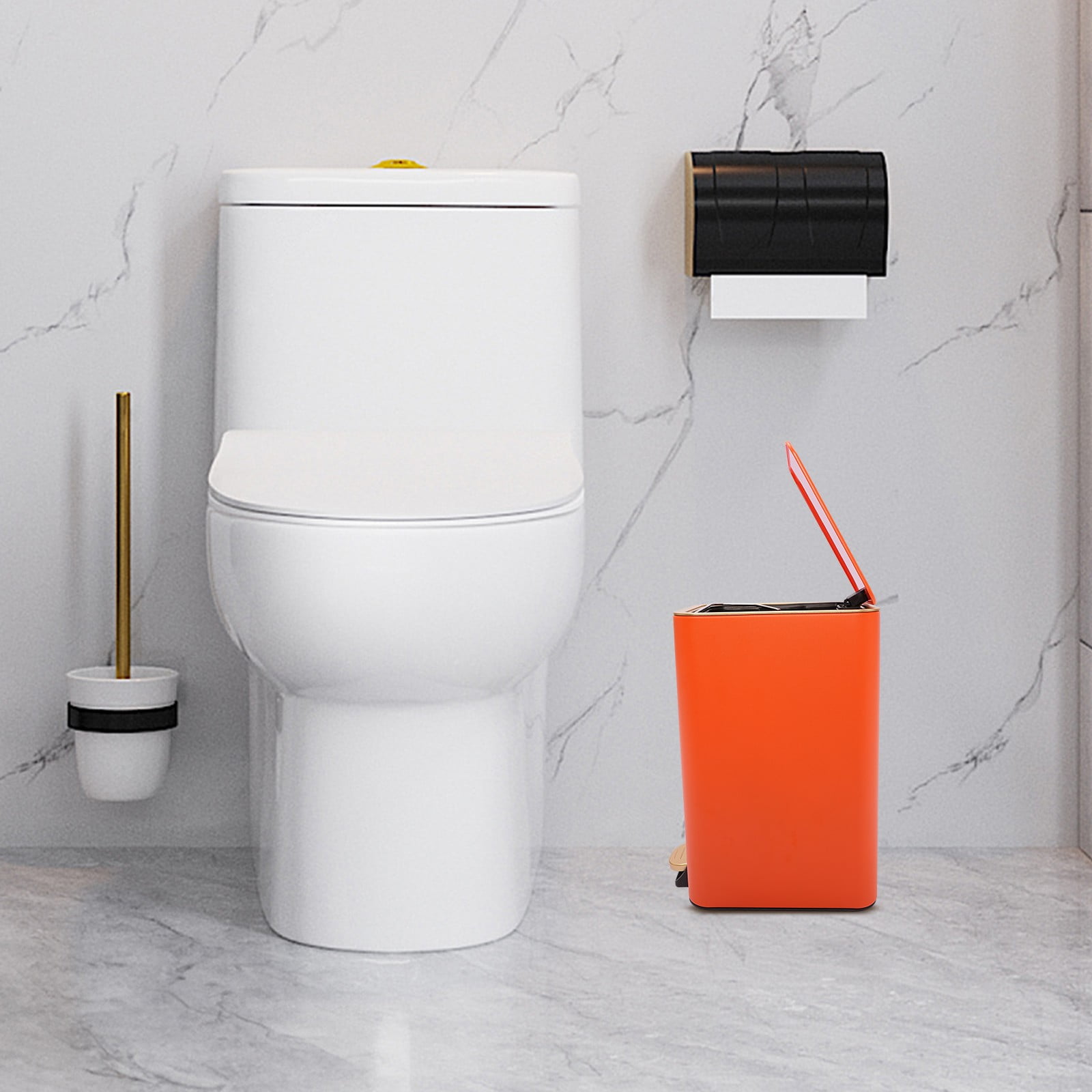 9.45*7.09*14.57 Large Capacity Free Standing Orange Bathroom Trash Can with Lid for Kitchen, Bedroom