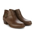 thumbnail image 2 of Pennysue Women Low Chunky Stacked Heel Boots Dark Brown Pu Side Zipper Ankle Booties 7.5M, 2 of 5
