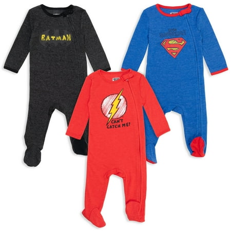 

DC Comics Justice League Newborn Baby Boys 3 Pack Long Sleeve Sleep N Play Coveralls Newborn