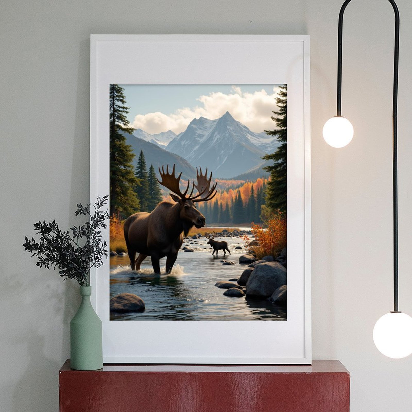 Diamond Art Kits for Adults - 5d Moose In Mountain Stream Autumn Diamond Painting for Adults, Diamond Art for Adults Beginners, Diamond Painting Kits for Adults for Home Wall Decor