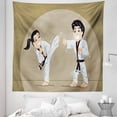 thumbnail image 1 of Karate Tapestry, Perform Karate Martial Arts Sports Cartoon, Fabric Wall Hanging Decor for Bedroom Living Room Dorm, 5 Sizes, Sepia Dark Tan, by Ambesonne, 1 of 1