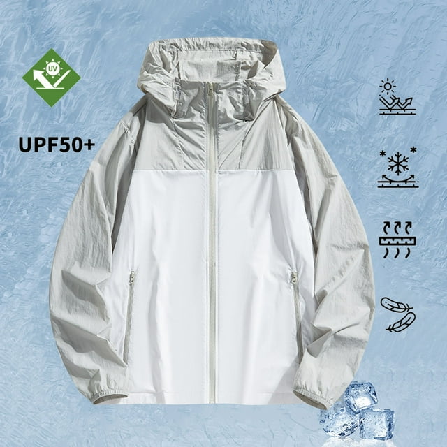 Chemise de Protection Solaire UPF 50+ Rafraîchissante Séchage Rapide Veste à Capuche Extensible pour Pêche Exercice Extérieur, Hommes Femmes Manteau d'Entraînement Respirant UV Manches Longues Décontracté