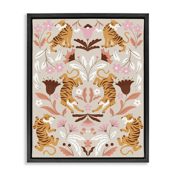 Stupell Industries Mirrored Boho Tigers Animals Painting Black Floater Framed Canvas Art Print Wall Art, 17 x 21