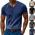 thumbnail image 3 of LWavelet Ribbed V Neck Men's Short Sleeve T-Shirt Ideal for Casual Commute and Daily Wear Royal Blue M, 3 of 8