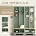 thumbnail image 5 of Farmhouse Hall Tree with Bench, 59" Wide Entryway Organizer with 8 Hooks & Storage Compartments, Modern Coat Rack & Shoe Bench for Mudroom,Green, 5 of 12