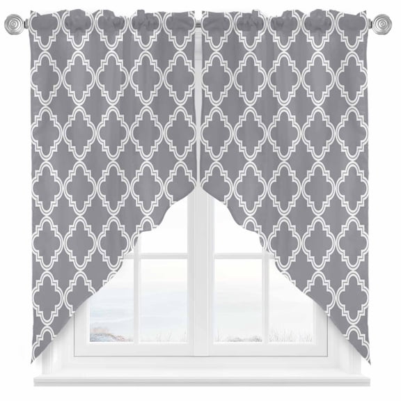 Abstract Geometric Swag Valances for Windows 2 Pack Gray Moroccan Trellis Swag Kitchen Curtains 45 Inches Long Rod Pocket Short Window Treatment for Kitchen Bathroom 36"x45"