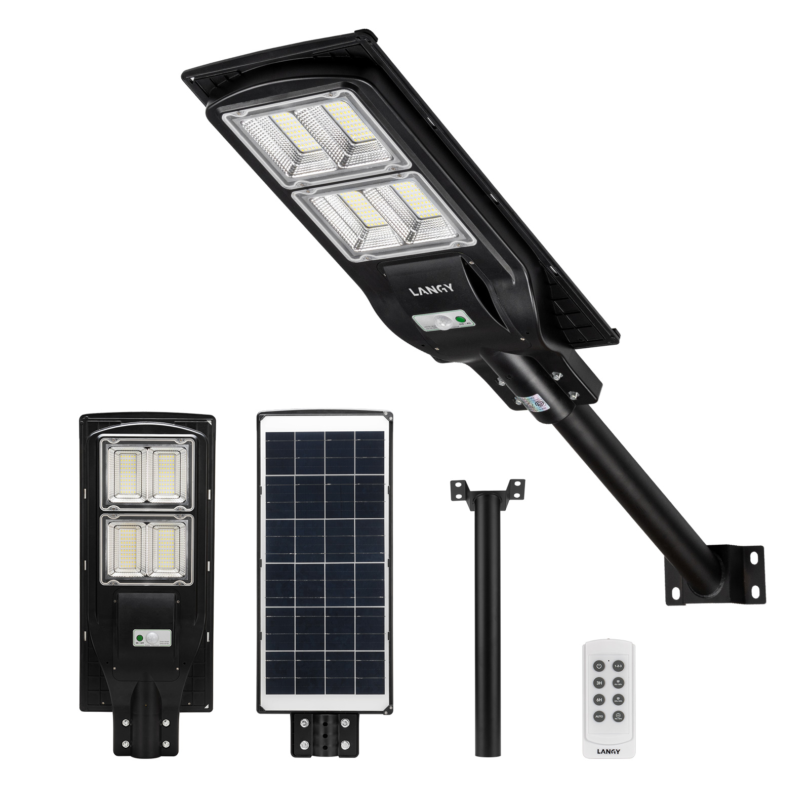 LANGY 120W Solar Street Lights 12000 Lumens Outdoor, 18000mAH Battery,  240LED Chips Street Light Solar Powered with Remote Control, Dusk to Dawn  Motion Sensor Waterproof for Garden, Yard