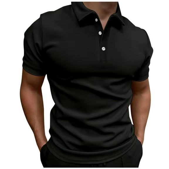 TOWED22 Mens Knit Polo Shirts Casual Short Sleeve Classic Polo Shirts Button up Golf Shirts(Black,L)