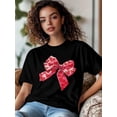 thumbnail image 3 of Camiseta de mujer, camisetas de manga corta, tops casuales, camiseta de cuello redondo con lazo para el Día de San Valentín para mujer, 3 of 8