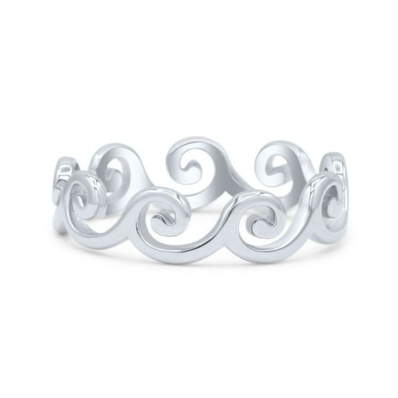 Dainty Filigree Curves Pattern Wave Oxidized Ring Band 925 Sterling Silver Size 5