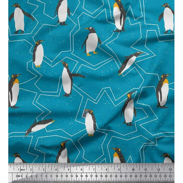 Soimoi Green Silk Fabric Penguin Ocean Printed Craft Fabric by the Yard 42 Inch Wide