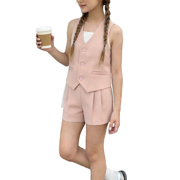 NAISIBABY Girls Outfit Sets Size 10, Sleeveless Button-Up Vest Tops and Wide Leg Pants 2-Piece Kids Fashion Suit Clothes (1-13T)