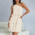 thumbnail image 4 of JBXKXYW Womens Summer Dresses Women's 2024 Summer Sleeveless Mini Dress Boho One Shoulder Ruffle Tiered Layered Chiffon Flowy A Line Sundresses Beach Dress (Beige,M), 4 of 6