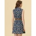 thumbnail image 4 of INSPIRE CHIC Robe Sans Manches Ceinturée au-Dessus du Genou à Demi-Patte de Boutonnage Imprimée pour Femme Bleu Marine - Imprimé Floral TG, 4 of 5