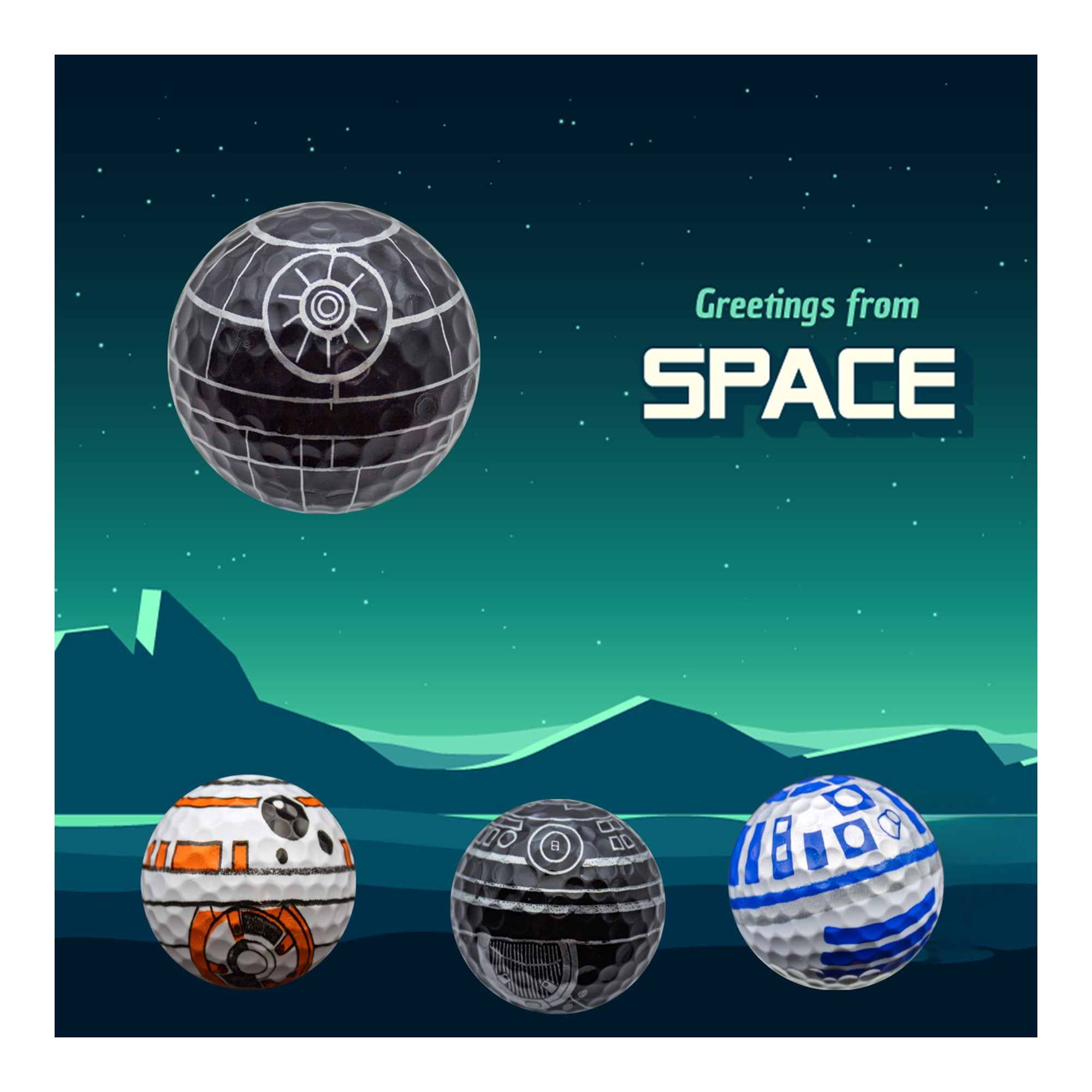 Death Star R2-D2 BB8 BB9E Golf Balls 12 pk